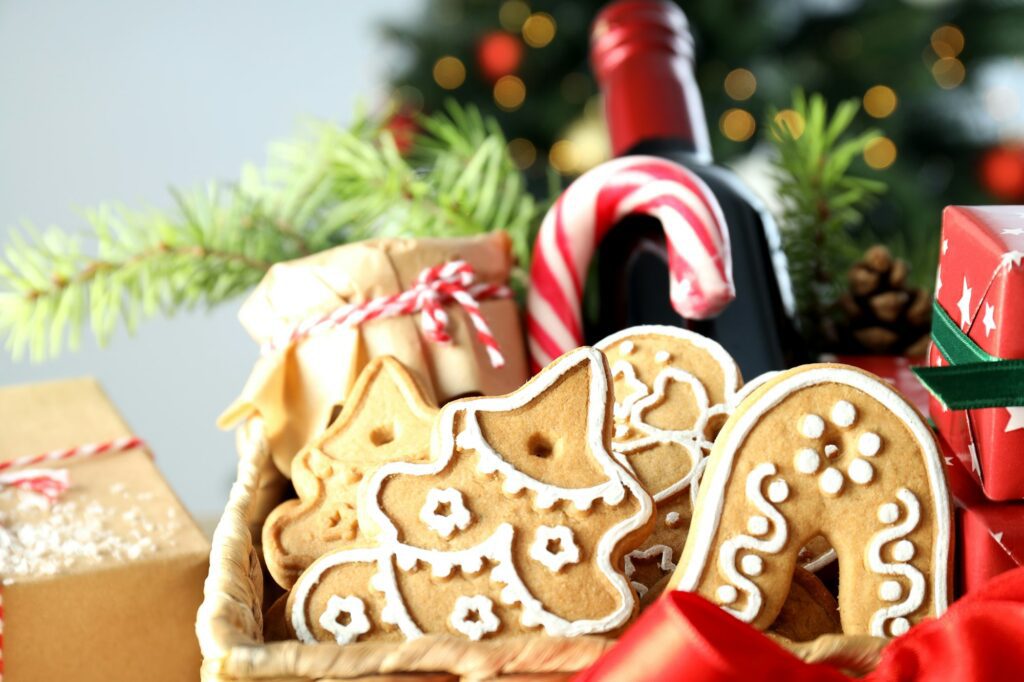 Concept of gift with Christmas basket, close up