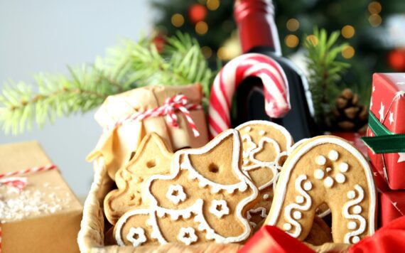 Concept of gift with Christmas basket, close up